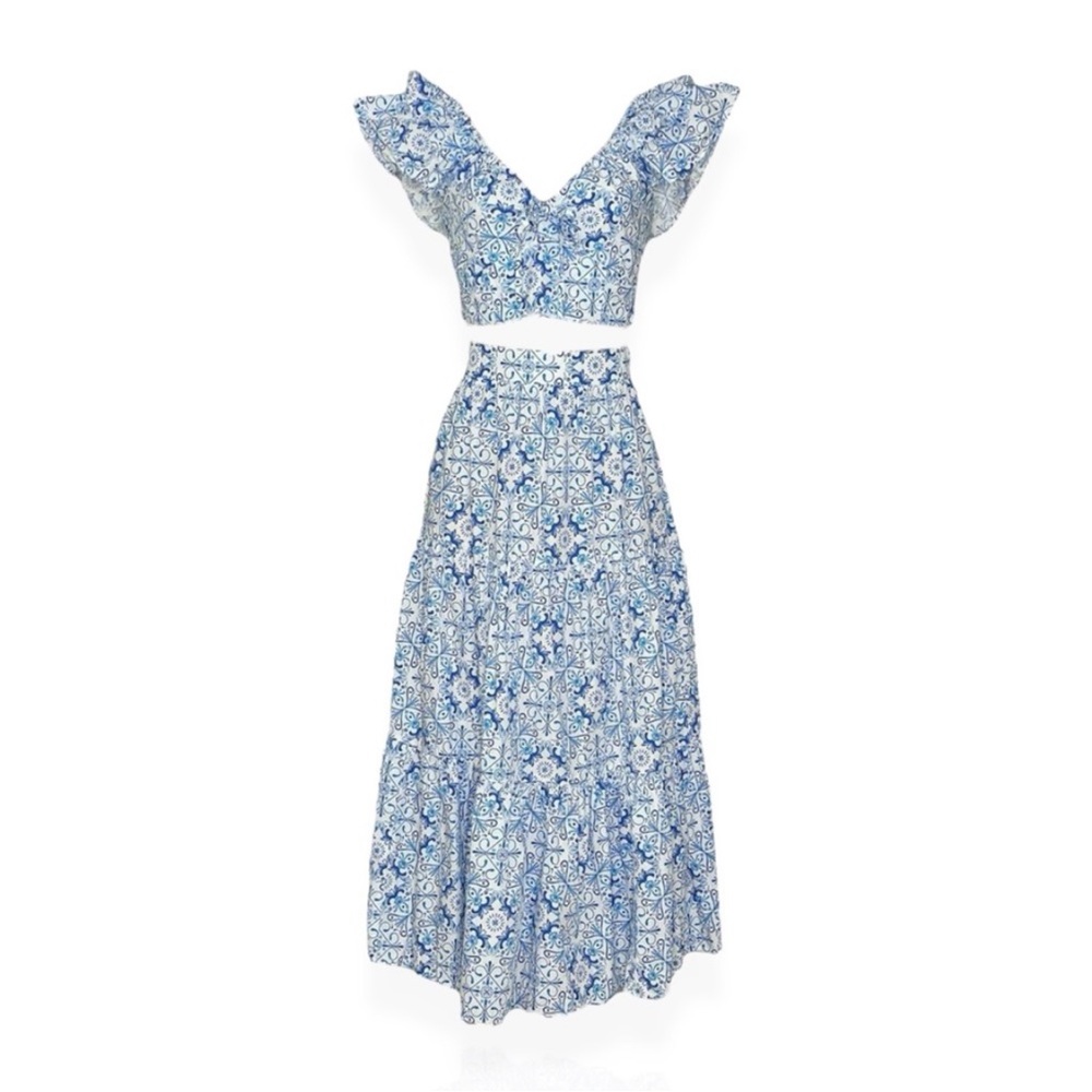 Hill House Camilla Top and Skirt Set in Blue Mosaic